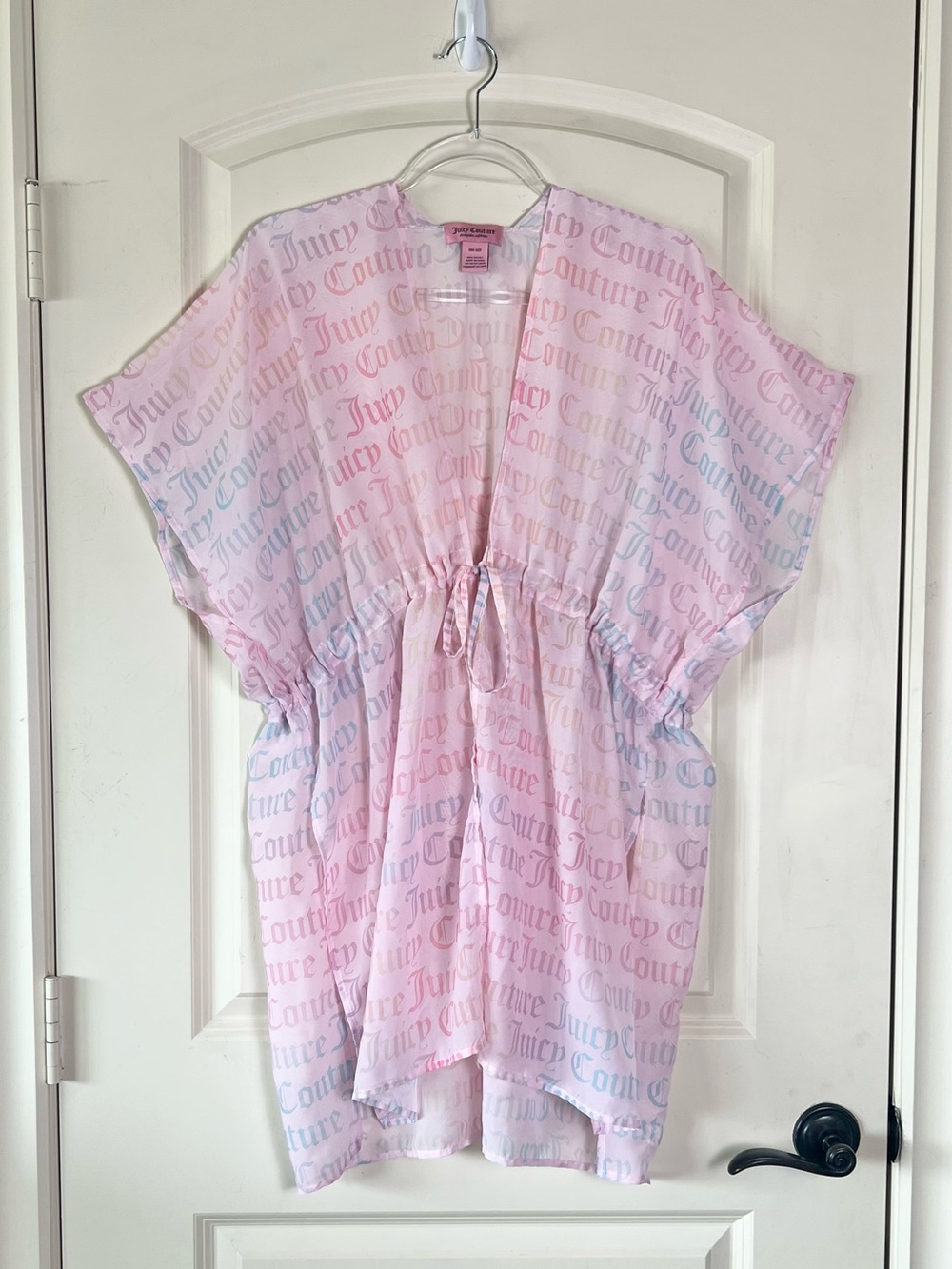 Juicy Couture Pink Pastel Rainbow Logo Swim Cover Up Kimono One Size NWOT
